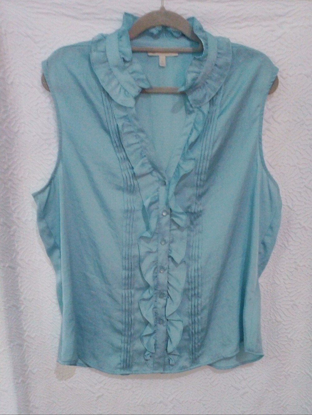 Talbots Light Blue Ruffled V-Neck Sleeveless Button Down Top